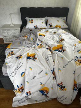 Полуторний комплект постільної білизни бязь Голд &laquo;Пес Патрон&raquo; Фото постільного комплекту бязь Голд &laquo;Пес Патрон&raquo; у повному вигляді Деталі дизайну комплекту &laquo;Пес Патрон&raquo; з бязі Голд